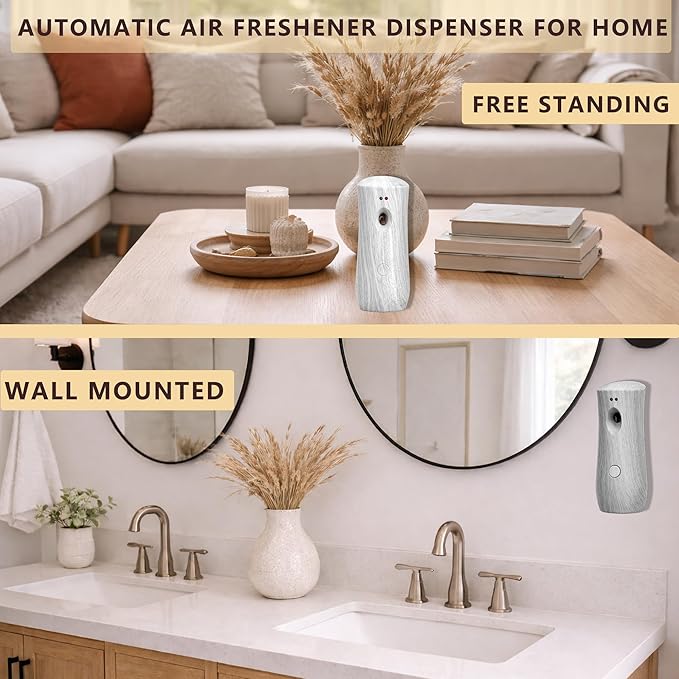 Automatic Air Freshener Spray Dispenser (2-Pack) Free Standing or Wall MountedBattery Operated Sprayer for Home Indoor Bathrooms Offices Hotels and Commercial Places (BHW-01)
