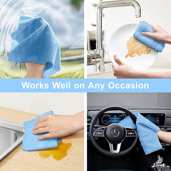 LIVOS Microfiber Cleaning Cloth Roll - 80 Pack Reusable Paper Towels Microfiber Towels for Cars Super Absorbent Lint Free Cleaning Rags for House Kitchen Window-Light Blue 11.5x11.5