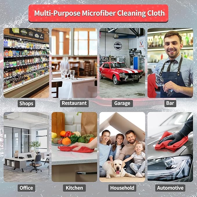 HOMERHYME Microfiber Cleaning Cloth 200 Pack Red Cleaning Rags Microfiber Towel Bulk Absorbent Lint-Free Wash Cloths All-Purpose Towels for Cars Shop Automotive Garage Home &amp Kitchen