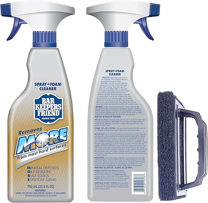 Daily Shower Spray Kit with 2 Items Hard Water Spray Foam Cleaner with Glass Stain Remover Scrub Brush. An All In One Shower Cleaner Spray Solution