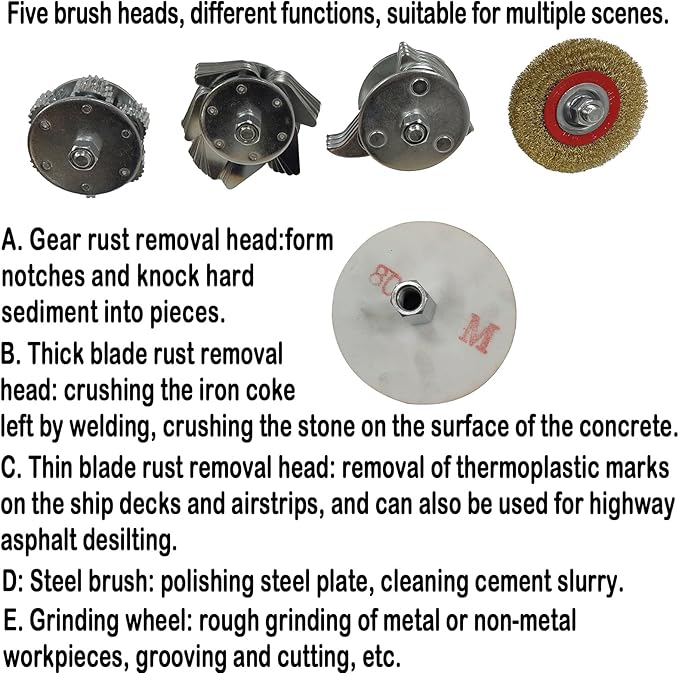 Hand-Pushed Electric Deck Rust Remover with 5 Brush Heads Steel Plate Surface Rust Remover Handheld Deck Scaler with 22.97Ft Length Cable 110V 1100W