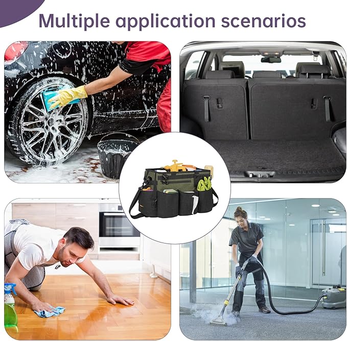 Wearable Cleaning Caddy Bag for Cleaning SuppliesLarge Capacity Cleaning Organizer Green