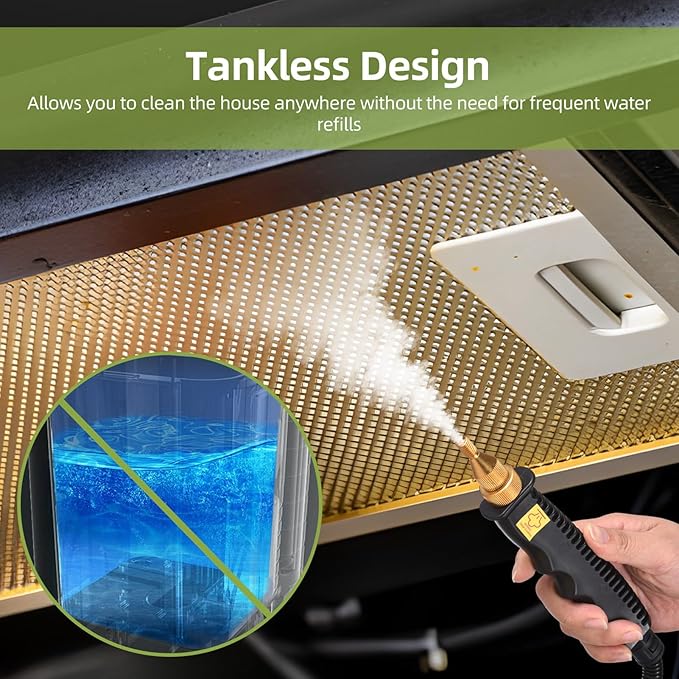 Handheld Steam Cleaner 2500W Tankless High Temperature Self Control Steam Cleaning Machine with Sprayer Brushes Heads for Home Kitchen Bathroom Grout and Tile (US Plug)