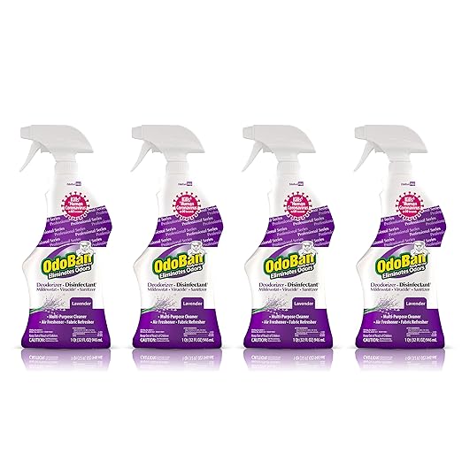 OdoBan Professional Disinfectant and Odor Eliminator Ready-to-Use Spray Made in the USA Lavender Scent 4-Pack 32 Ounces Each