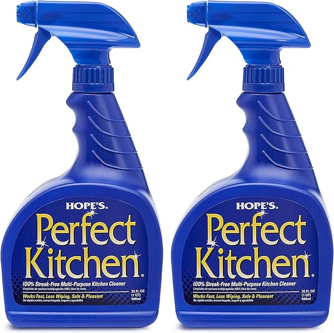 HOPE'S Perfect Kitchen Cleaner Spray - 32 Oz No-Residue All Purpose Cleaning Spray - Multisurface Degreaser for Counters Stoves Microwaves and More - Pet and Home Safe - Pack of 2