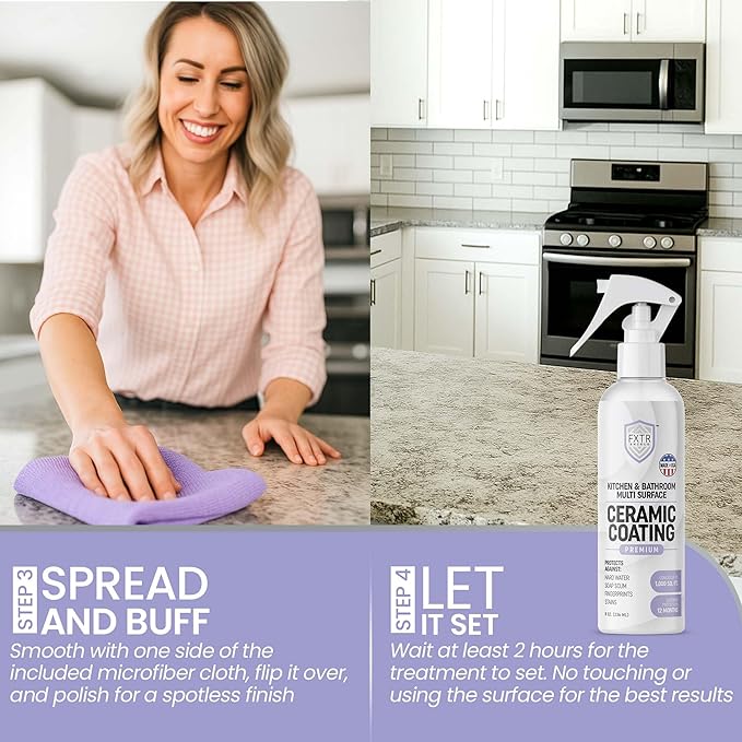 Fixture Shield Home Ceramic Coating Spray (8 oz) - SiO₂ Hydrophobic Protection for Kitchen &amp Bath | Repels Fingerprints Stains &amp Hard Water | Extra Strength Formula | Made in USA