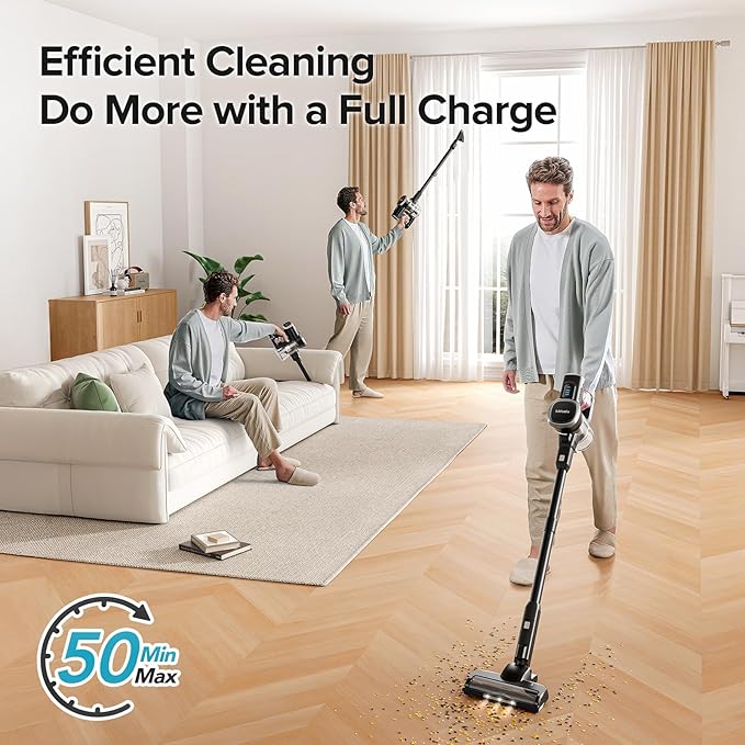 Lubluelu Cordless Vacuum Cleaner Max 50 Mins Runtime Stick Vacuum with Touch ScreenLightweight Vacuum for Carpet Home Hardwood Floor and Pet Hair.