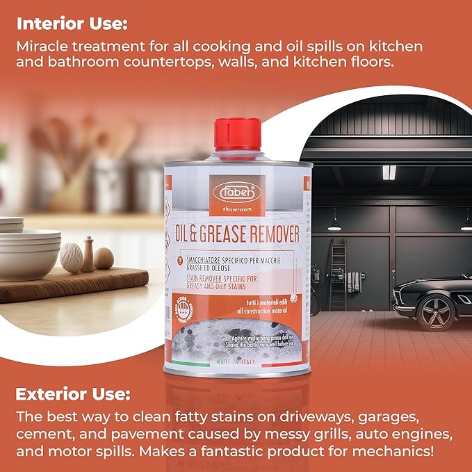 FABER Oil &amp Grease Stain Remover – Marble &amp Granite Cleaner – Easy to Use on Vertical Surfaces – Fast Acting Specific for Greasy and Oily Stains – Oil Spot Driveway Remover - 500ML
