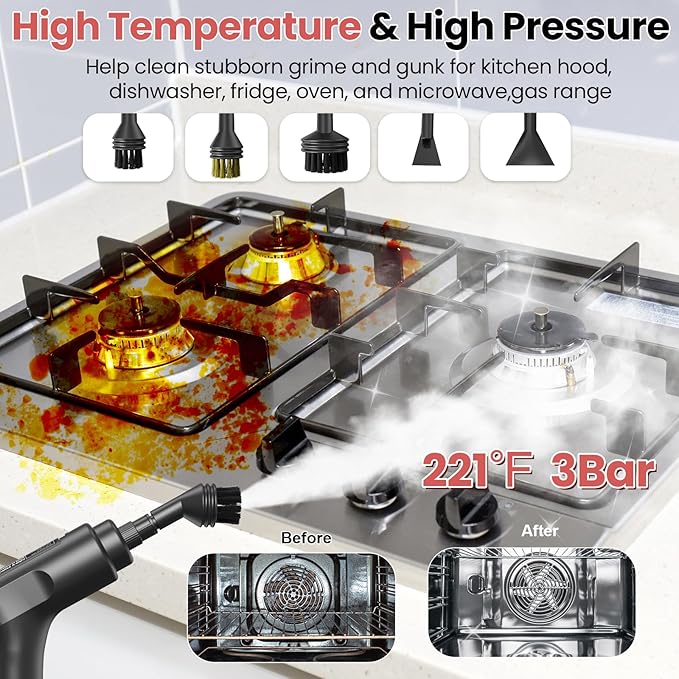 Handheld Steam Cleaner for Home 2500W High Pressure Steam Cleaner for Car Detailing 3 Steam Levels 1600Ml Tank High Heat Steamer for Bed Bugs Couch Furniture Kitchen Bathroom Floors