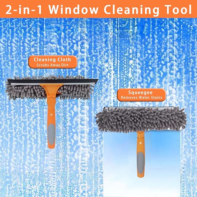 12.5 FT Window Cleaning Kit with 10-Section Extension Pole Silicone Squeegee Window Washer &amp Gutter Cleaning Brush for High Windows Glass Cars &amp Gutters