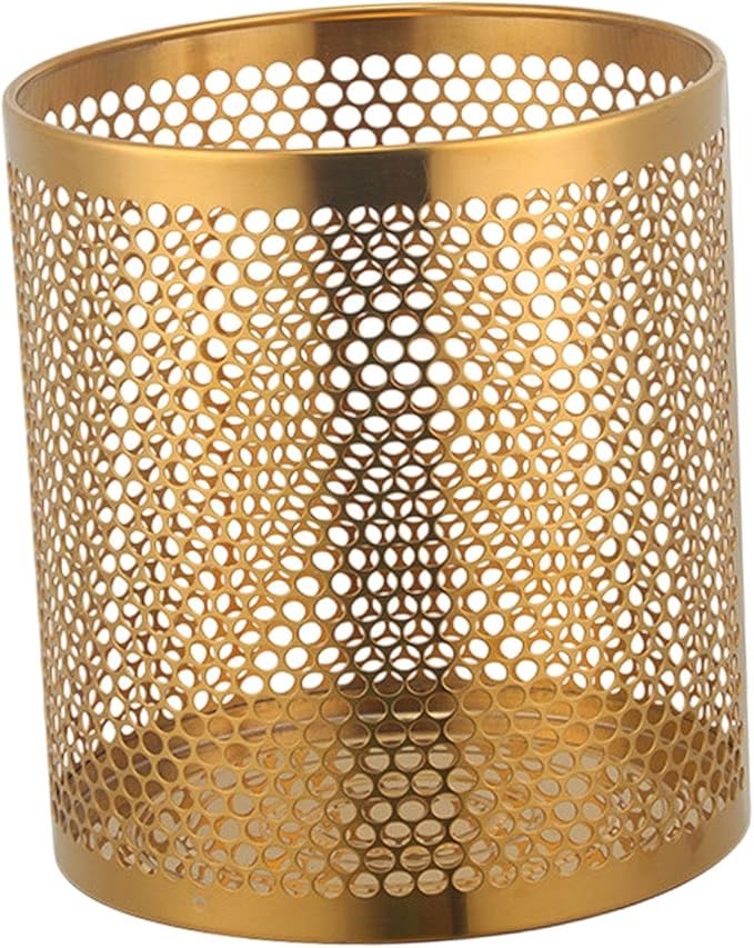 Stainless Steel Trash Can Garbage Bin Mesh Wastebasket Rubbish Bin for Bathroom Kitchen Gold