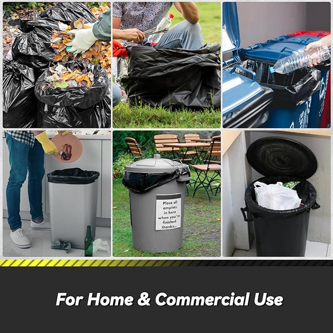 100 Count 55-60 Gallon Trash Bags Sturdy &amp Tear-Resistant Commercial Can Liners 55 Gallon Large Garbage Bags Large Black Trash Bags for Commercial Lawn and Leaf Bags