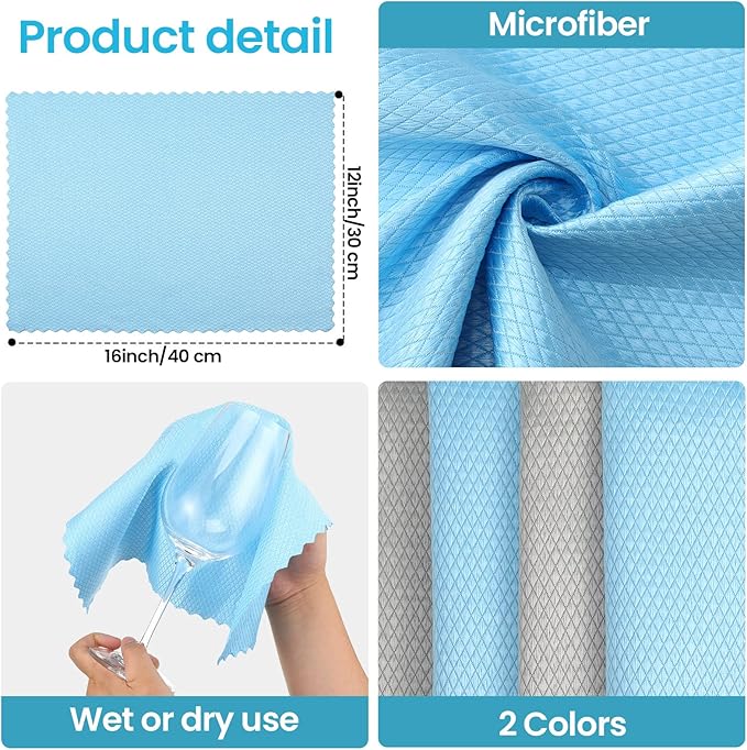 40 Pack Cleaning Cloth Reusable Kitchen Towels Fish Scale Microfiber Polishing Cloth for Windows Glass Mirrors No Watermark 12 x 16 Inches(Gray Blue)