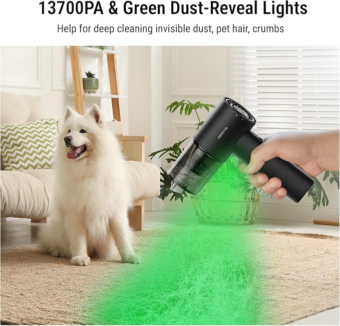 REIKIYA Car Vacuum Cleaner Portable Cordless 14000PA Compressed Air Duster 150000RPM Blower for Keyboard Computer Cleaning with LED Light&amp 7800mAh Battery Inflator Pump for Balls Inflatable Mattr