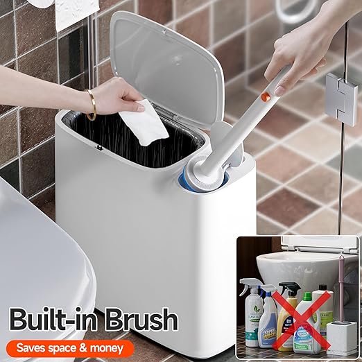 CTIME Family Bathroom Trash Can Set Includes a 2-Gallon Clean Trash Bin with a Toilet Brush 12 pre-Soaked Disposable Brush Heads a Small Bathroom Trash Can with Lid and a Smart Trash can.