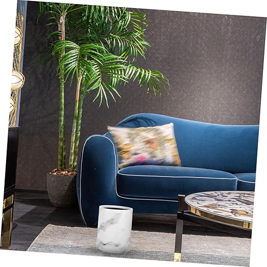 Marble Pattern Trash Can Dual Layer Wastebasket for Home Office Kitchen Round Lidless Garbage Container Sturdy Plastic Design for Living Room and Bathroom