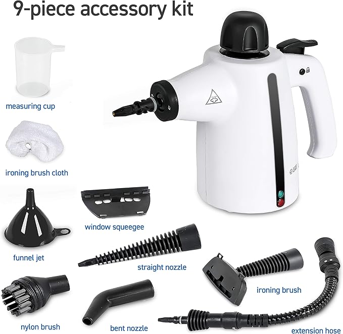 Handheld Steam Cleaner 9-Piece Accessory Set White Steamer for Cleaning Couch Cleaner Steam Cleaner Carpet and Upholstery