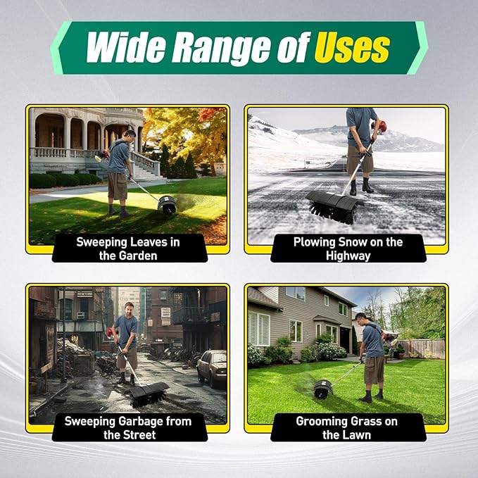 2-Stroke 1700W Gas Power Snow Sweeping Broom52cc Handheld SweeperSingle Cylinder Walk Behind Handheld SweeperCleaning Driveway Turf Lawns Power Brush Lawn Sweeper Cleaner Tools