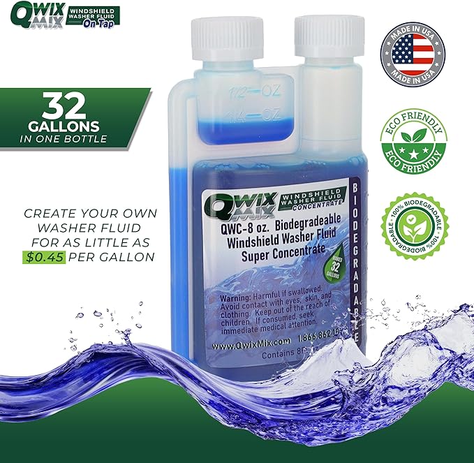 Windshield Washer Fluid Concentrate 1 Bottle Makes 32 Gallons 1/4 oz. Makes 1 Gallon 100% Biodegradable