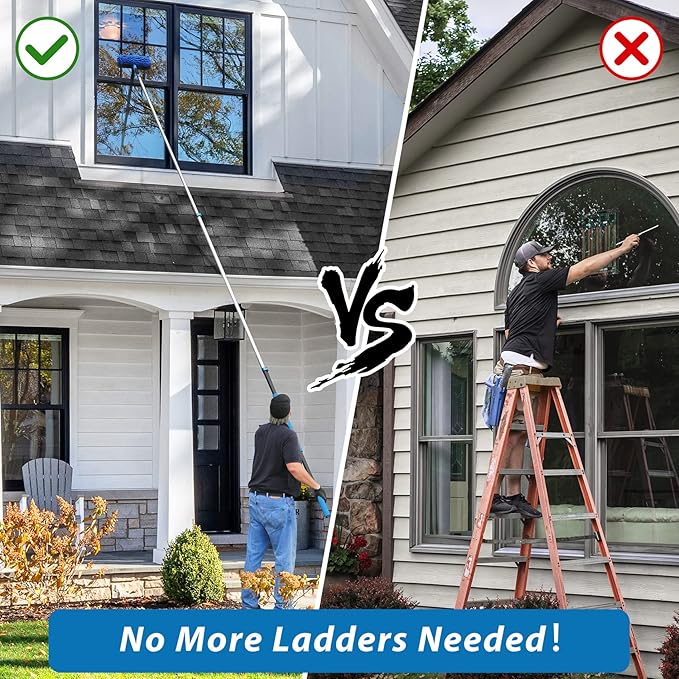 20 Feet High Reach Duster Kit with 5-12 Ft Extension Pole Cobweb Duster with Telescoping Pole Window Squeegee with Scrubber Spider Web Brush High Ceiling Fan Duster for High Window Interior Roof