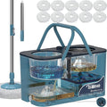 Gen 1 Large-Capacity Spin Mop and Bucket – for Big Homes &amp Deep Cleaning Days4-Chamber System Separates Dirty &amp Clean Water 2-GAL Heavy-Duty Design with Wheels &amp 10 Refill Mop Heads - Bl