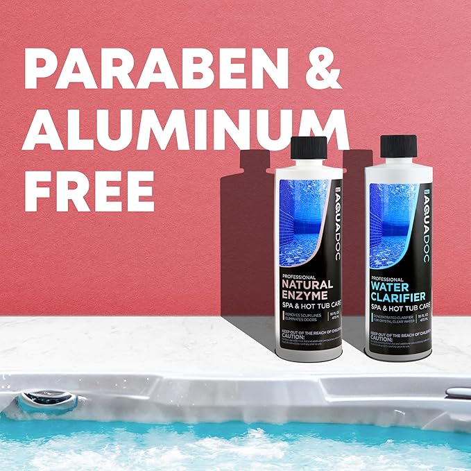 AquaDoc Spa Enzyme and Spa Clarifier Bundle - Includes 16oz Enzyme Cleaner and 16oz Hot Tub Water Clarifier - Hot Tub Chemicals Made in USA