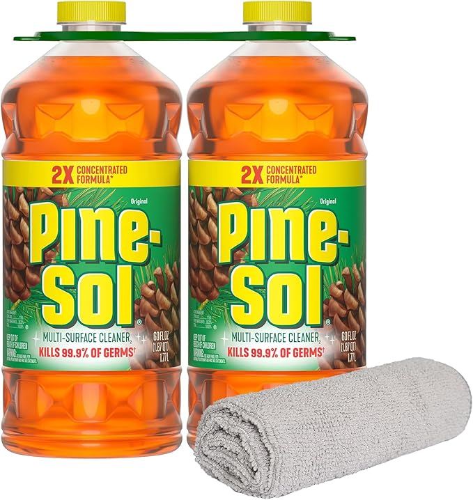 PURPUR Cloth &amp Pine-Sol Multi-Surface Cleaner 2X Concentrated Formula Makes 120 Gallons Bundled with microfiber 60 Fl Oz (2 Bottles)