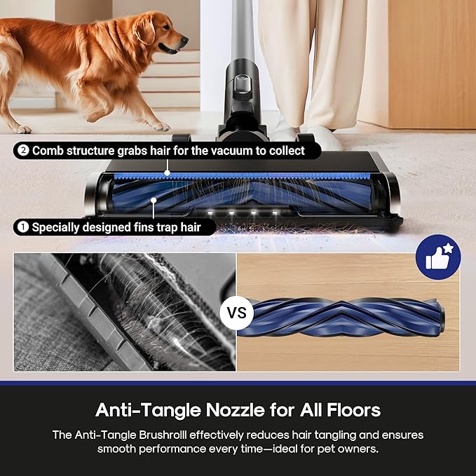 Eureka Cordless Vacuum Cleaner Anti-Tangle Brushroll Rechargeable Stick Vacuum Lightweight for Carpet Hard Floor Pet Hair Black NEC451BL