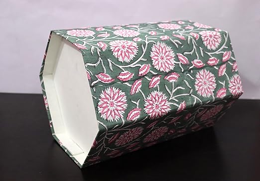 Generic Floral Hand Block Print Paper Dustbin Cotton Printed Wastebasket Indian Vintage Home Decor Hotel Room Decor (1 Green Pink)