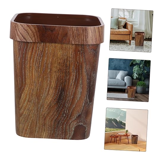 jojofuny Rustic Wood Grain Bathroom Trash Bin Medium Wastebasket for Home Office Outdoor Use Easy to Clean Maintain Elegant Design for Decor Styles