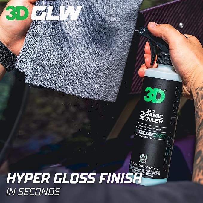 3D SiO2 Ceramic Glass Cleaner Ceramic Detailer – Hydrophobic Protection for Glass &amp Paint with Hyper Gloss Finish – GLW Series (16 oz Each)