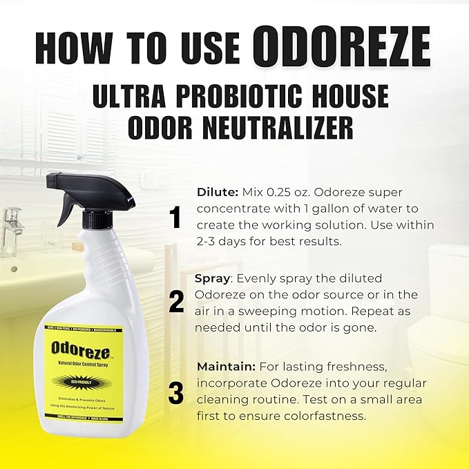Natural Probiotic House Odor Eliminator &amp Cleaner Spray: 32 oz. Concentrate Makes 128 Gallons to Clean Smell Inexpensively