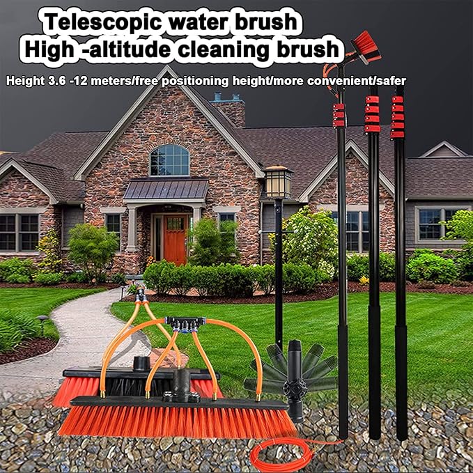 Water Fed Telescopic Brush Window Cleaning Kit for Cleaning Window Solar Panels Cleaning and Washing Tool for Window Glass Solar Panel55cmbrush-24FT/7.2M