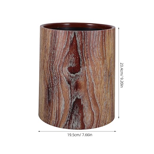 BESTonZON Retro Wood Grain Trash Can 8L Open Wastebasket for Office and Home Plastic Rubbish Bin with Inner Handle Farmhouse Style Bedroom and Bathroom Accessories