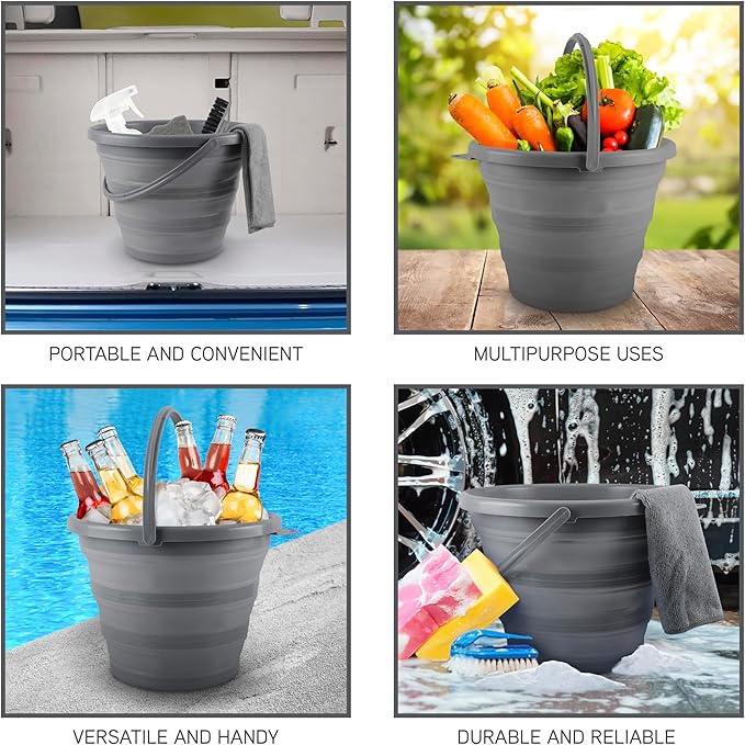 SIMPLEMADE Collapsible Bucket Cleaning Set - Includes 2 Foldable Buckets Spray Bottle Rag Scrubbing Brush and Sponge - Holds Up to 10 liters Easy Storage All-Purpose Cleaning Solution