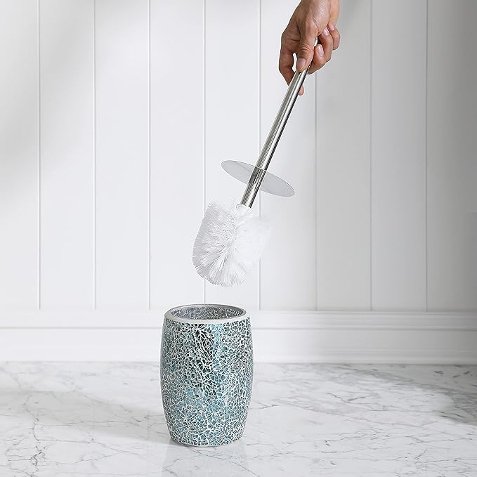 WHOLE HOUSEWARES | Modern Toilet Brush Set | Toilet Bowl Brush and Holder | Bathroom Accessory Set | Toilet Brushes for Bathroom | Freestanding Mosaic Toilet Bowl Cleaner (Navy Blue)