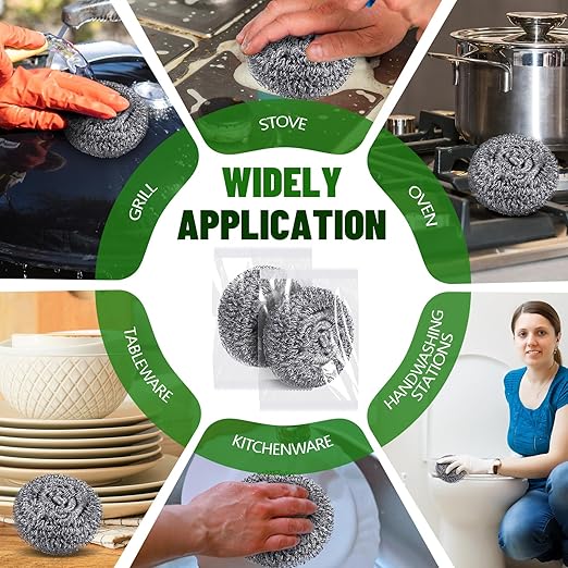 Honeydak 150 Pack Stainless Steel Scourers Steel Wool Scrubbers Bulk Separately Packaged 2.5 Inch 15 Gram Metal Scourers Sponges Wire Scouring Pad for Stove Pot Pan Oven Kitchen Restaurant(Classic)