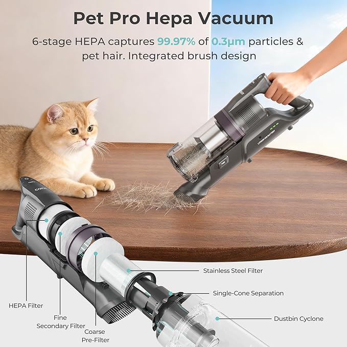 CANDY Cordless Vacuum Cleaner45Mins Vacuum Cleaners for HomeStick VacuumStrong SuctionRemoveable BatteryAnti-TangleOne Click CleanLightweight Handheld for Hardwood Floor Carpet Pet Hair Car