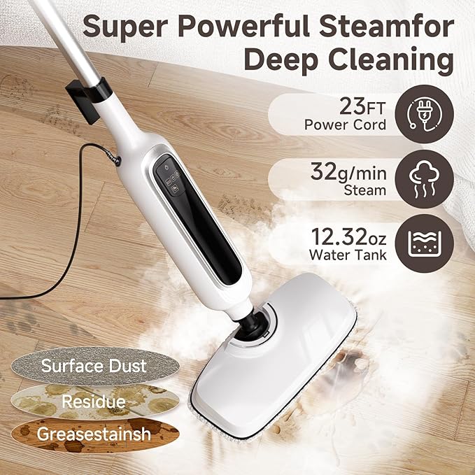 12-in-1 Steam Mop with Mops Detachable Handheld Steam Cleaner for Home 23FT Cord 3 Steam Modes &amp LED Display Steam Mops for Floor Cleaning Bathroom Windows Sofas Clothes Tile Grout Carpet
