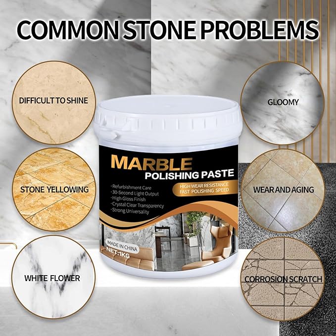 Marble Polishing Paste Professional Marble Cleaner &amp Quartz Polish Stone Sealer &amp Protector for Countertops Floors and Walls – Marble Polishing Compound Kit 2.2LB (1 Piece)