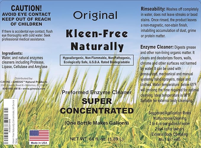 Naturally Preformed Enzyme Cleaner Enzyme Solution Multi-Purpose Cleaner Laundry Additive and More - Concentrate - Original Scent - 64oz
