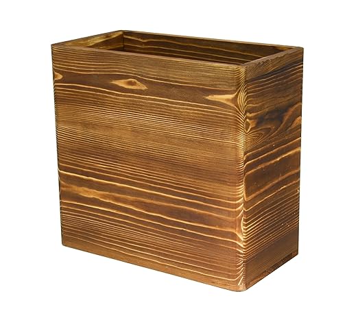 Owlgift Wooden Rustic Burnt Waste Basket Trash Bin Rectangular Wastebaskets Bathroom Garbage Can Bedroom Trash Can Dorm Recycle Bin Office Trash Can Wooden Wastebasket Wooden Décor