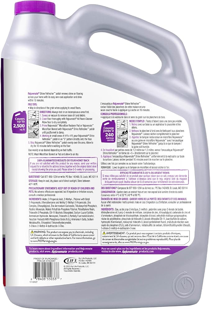 Rejuvenate Shine Refresher Floor Polish Covers Smudges Protects And Boosts Shine On Sealed Hardwood Laminate Vinyl And Tile 1 Gallon