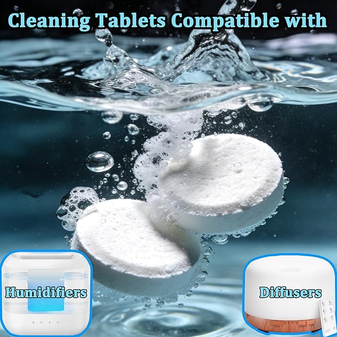 Humidifier Cleaner Tablets – Effortless Descaling Tablets for Humidifiers &amp Diffusers Remove Hard Water Stains &amp Essential Oil Residue Prevent Buildup for Extended Device Life(40-Pack)