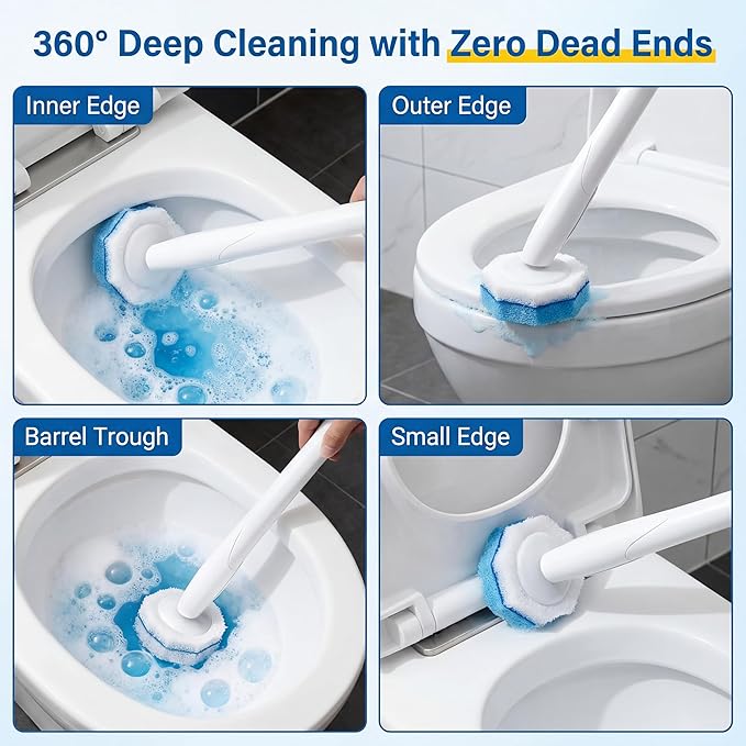 100 Count Toilet Wand Refills Disposable Toilet Brush Refill Heads Compatible with Household Brushes Scrubbers 3-Layer Scrubbing Pads for Quick Bathroom Toilet Bowl Cleaners Local Stock