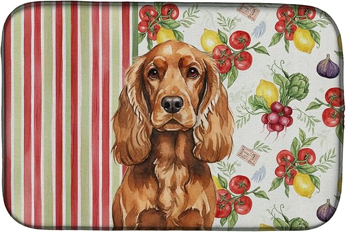 Caroline's Treasures Red English Cocker Spaniel Vegetables Dish Drying Mat Absorbent Dish Drying Mat Pad for Kitchen Counter Dish Drainer Mat for Countertop 14 x 21 Multicolor