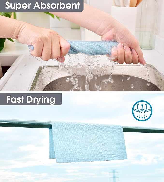 KitchLife Microfiber Cleaning Cloth Roll 100 Pack - Tear-Away Microfiber Paper Towels Lint-Free Reusable Washable for Kitchen Car Dishes and Sensitive Surfaces (Blue)
