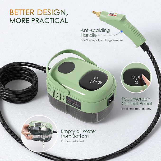 Decdeal Pressurized Handheld Steam Cleaner with 8pcs Accessories Smart Touch Screen 6 Levels Adjustable Deep Cleaning Steamer