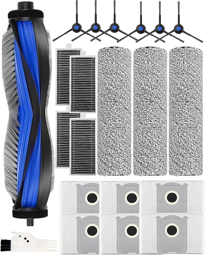 21 Pcs Spare Accessories Compatible with ECOVACS DEEBOT X8 PRO Omni/ S14 Plus Robot Vacuum and Mop Replacement Parts Includes 6 Dust Bags 4 HEPA Filters 6 Side Brushes 3 Roller Mops