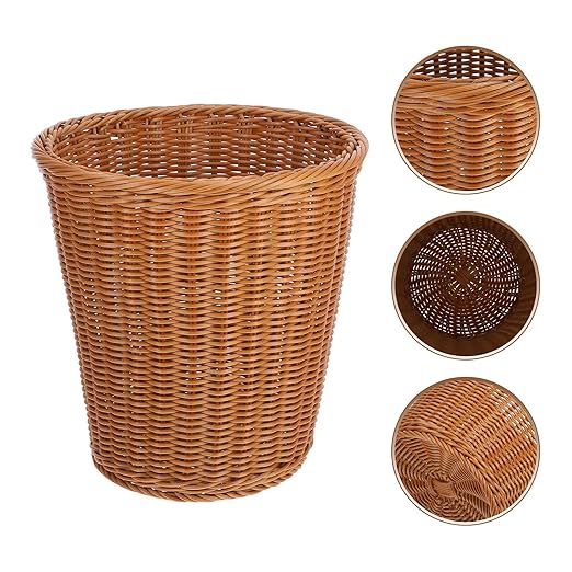 Zerodeko Woven Rattan Trash Can Open Wastebasket 29x29cm Imitated Rattan Style Home Rubbish Storage Container for Kitchen Bathroom Bedroom